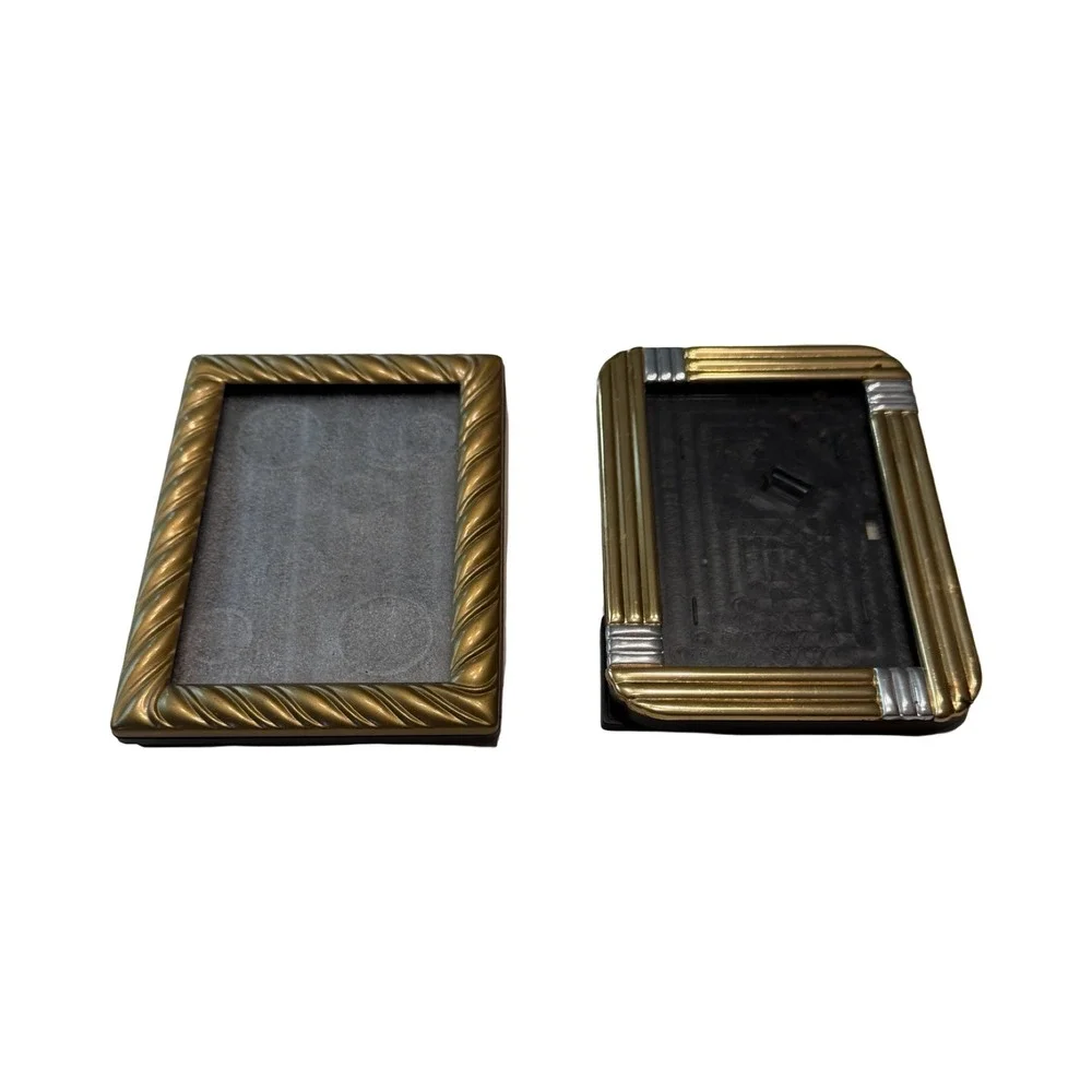 Vintage Style Gold Silver Tone Miniature Picture Frame Set of 2 Art Deco Rope